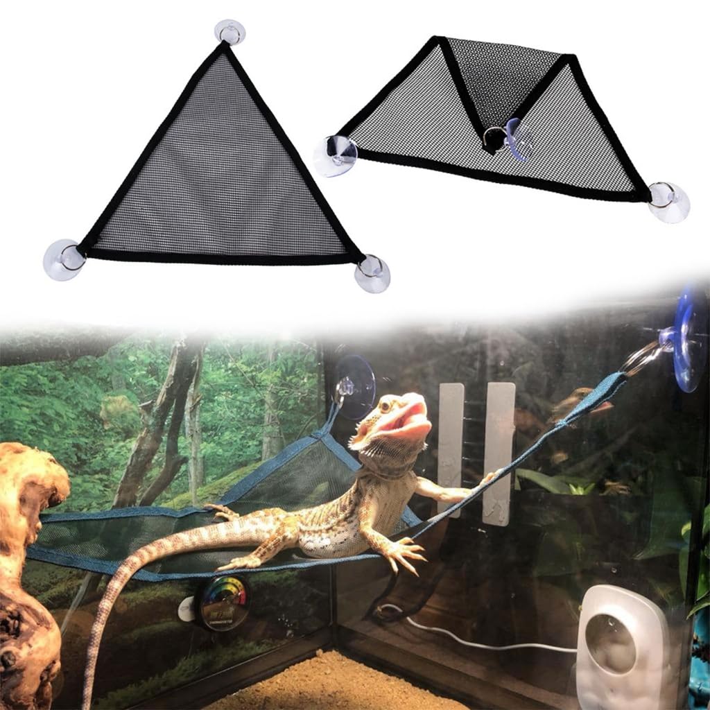 XAGMODSHN Bearded Dragon Hammock Reptile Breathable Mesh Triangular Lounger with Suction Cups Terrariums Decoration Accessories