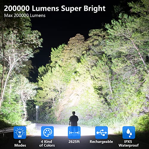 Rechargeable Spotlight, Super Bright 200000 High Lumens Led Spot Lights, Handheld Flashlight Large Solar Searchlight With Cob Light, 6 Modes, 4 Color Light, Ipx5 Waterproof For Hunting Camping #TOP1
