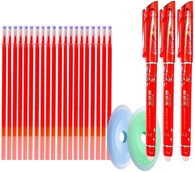 MROOFUL Erasable Red Gel Pens with Refill Erasers 0.5mm Stainless Steel Nib Quick-Dry Lightweight Grip for Work, Grading, Notes, Studying, Journaling & SketchingPack of 25