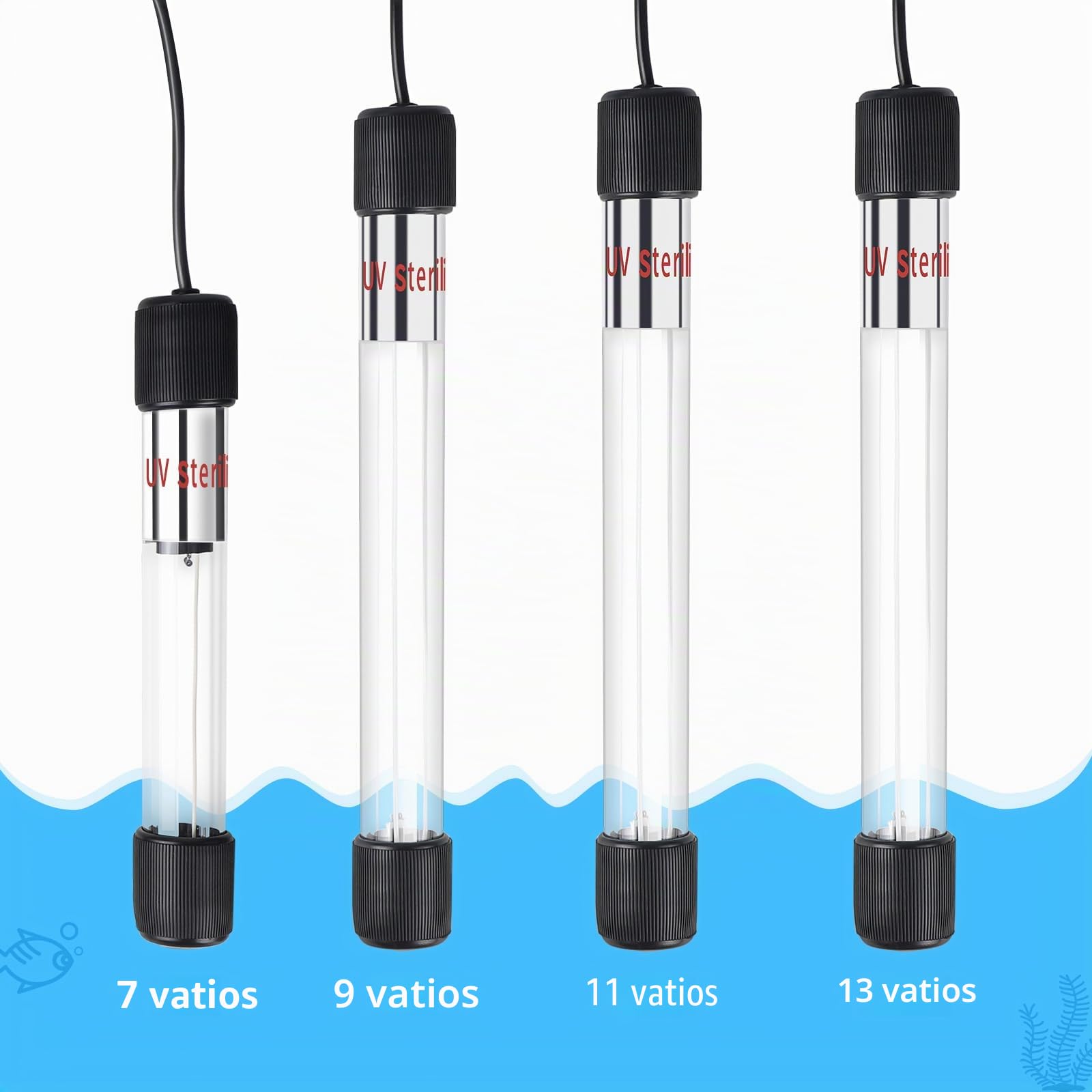 SWAWIS 13W Lámpara UV Acuario Esterilizadora, 220V Sumergible UV Luz para Acuario con Ventosas y Escudo de Luz, Algas Bacterias Matar Lámpara para Subacuática Eliminación de Algas Desodorización