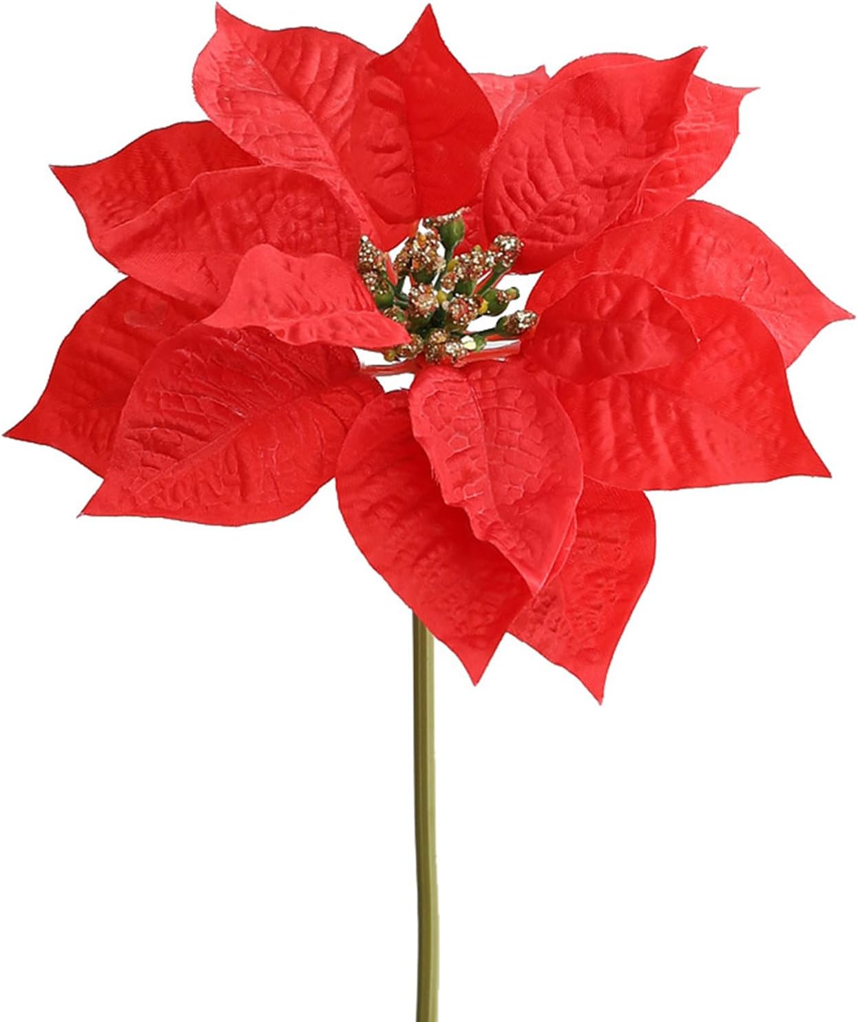 kemengsuer 1Pcs Red Poinsettia Christmas Picks, 6.7 x 12.6inch Velvet Poinsettia