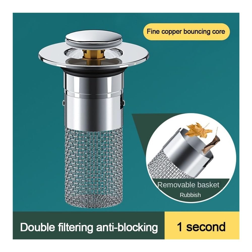 Enchufe de Fregadero Universal. Tapón de desagüe for Lavabo de baño Plateado con colador for atrapar el Pelo(Silver)