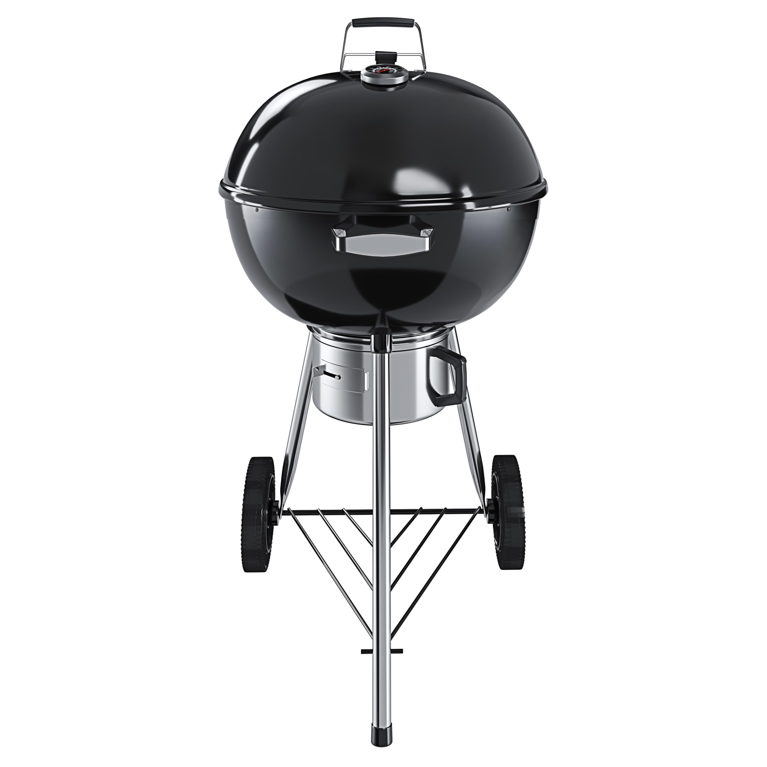 Barbecue 57 Cm Rotondo A Carbonella Carbone BBQ Portatile Compatto Grill Griglia Da Giardino Picnic Balcone Terrazzo Con Coperchio Ruote E Termometro Integrato Colore Nero
