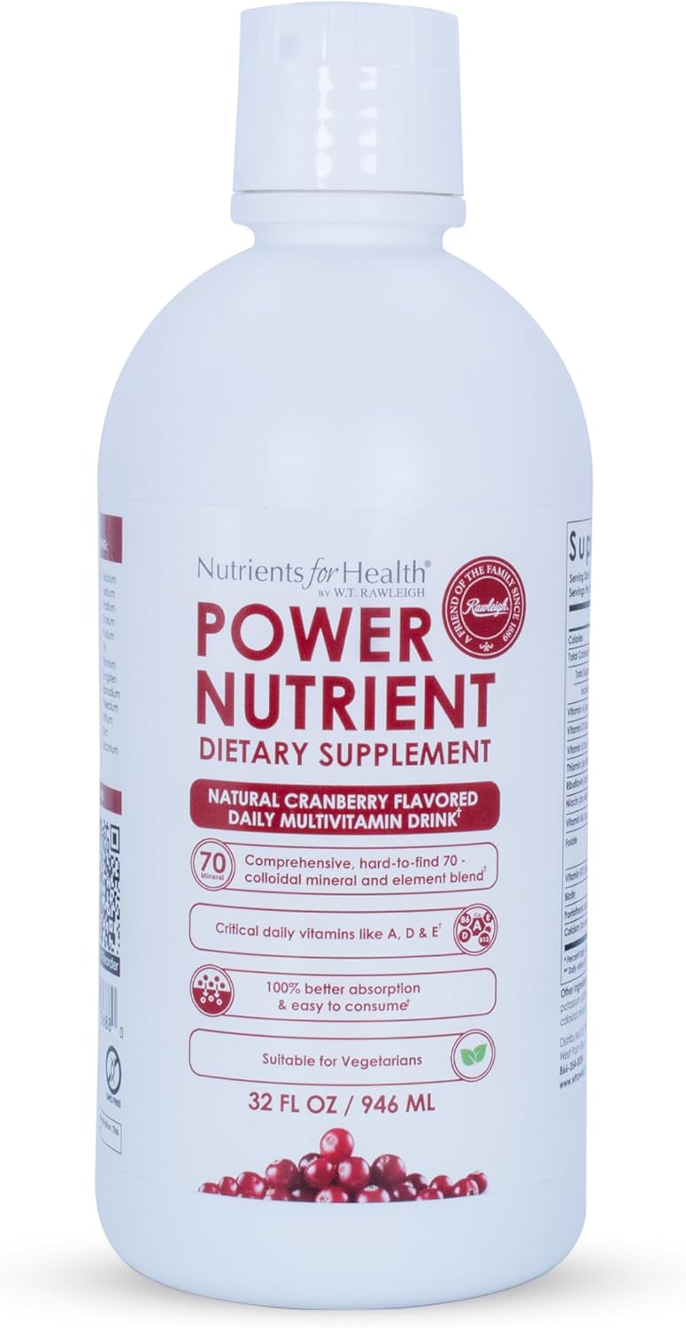 Rawleigh Power Nutrient: Cranberry Flavor, Daily Multivitamin Liquid Supplement for Men, Women with VIT. A - zinc, B 1-6 & 70 Colloidal Trace Minerals, Vegetarian-Friendly GMO & Gluten Free 32 fl oz