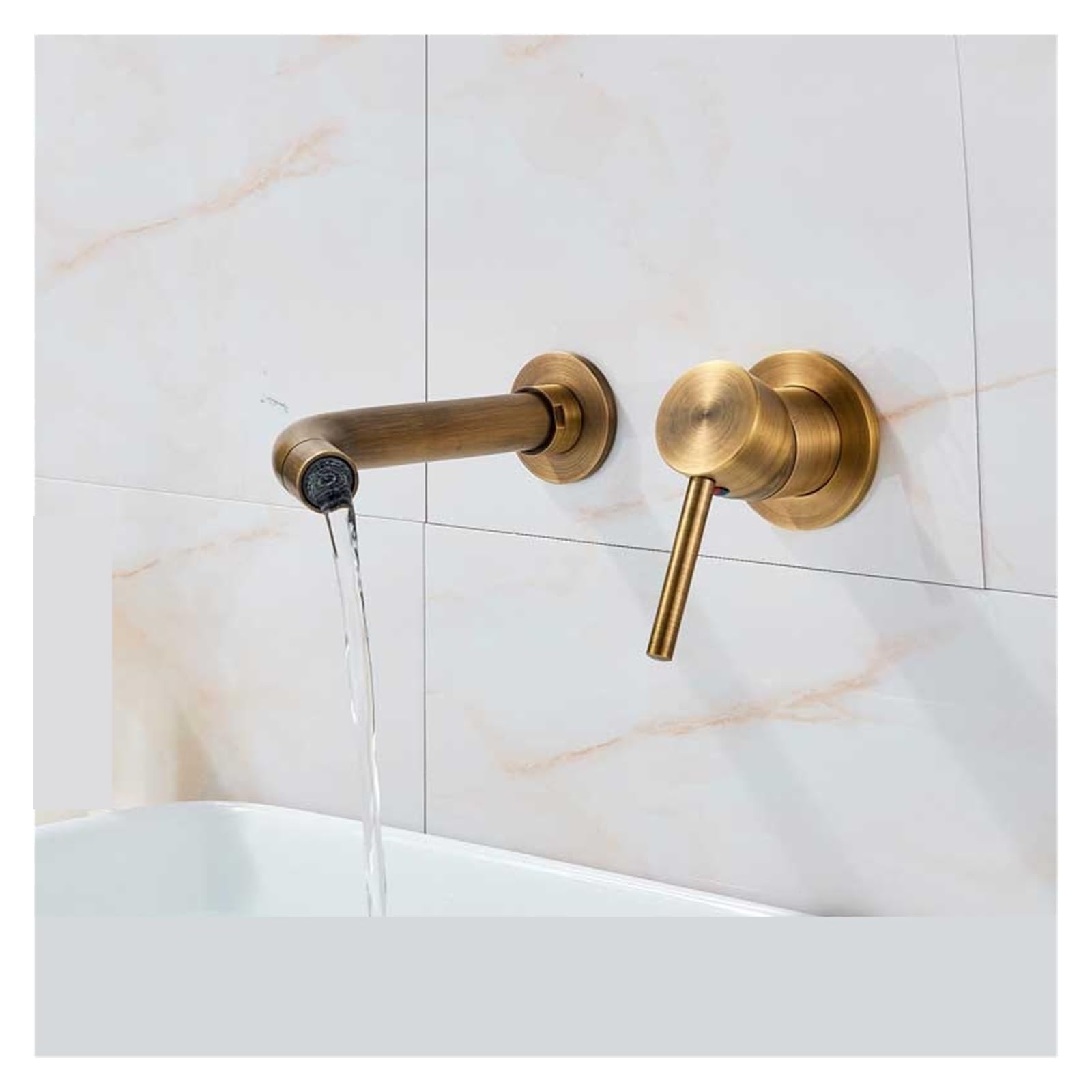 Zqfhsx Antique Brass Basin Faucet Single Handle Wall Mount Bathroom Sink Mixer 2 Hole Lavatory Crane Faucet(Brushed Golden)