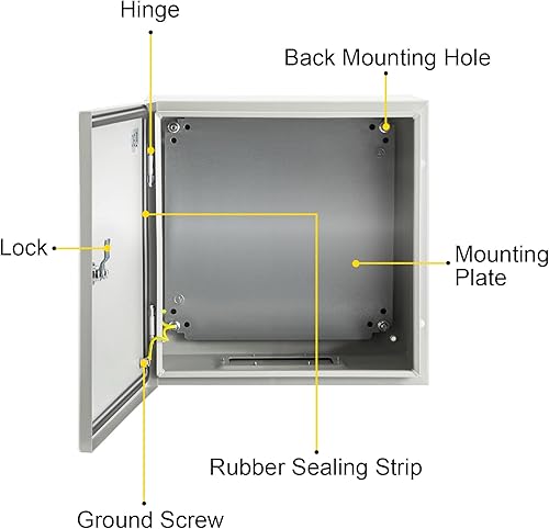 Miniatura 8 de VEVOR Caja de acero NEMA 12 × 12 × 6, caja eléctrica de acero NEMA 4X, IP66 impermeable y a prueba de polvo, caja de conexiones eléctricas para