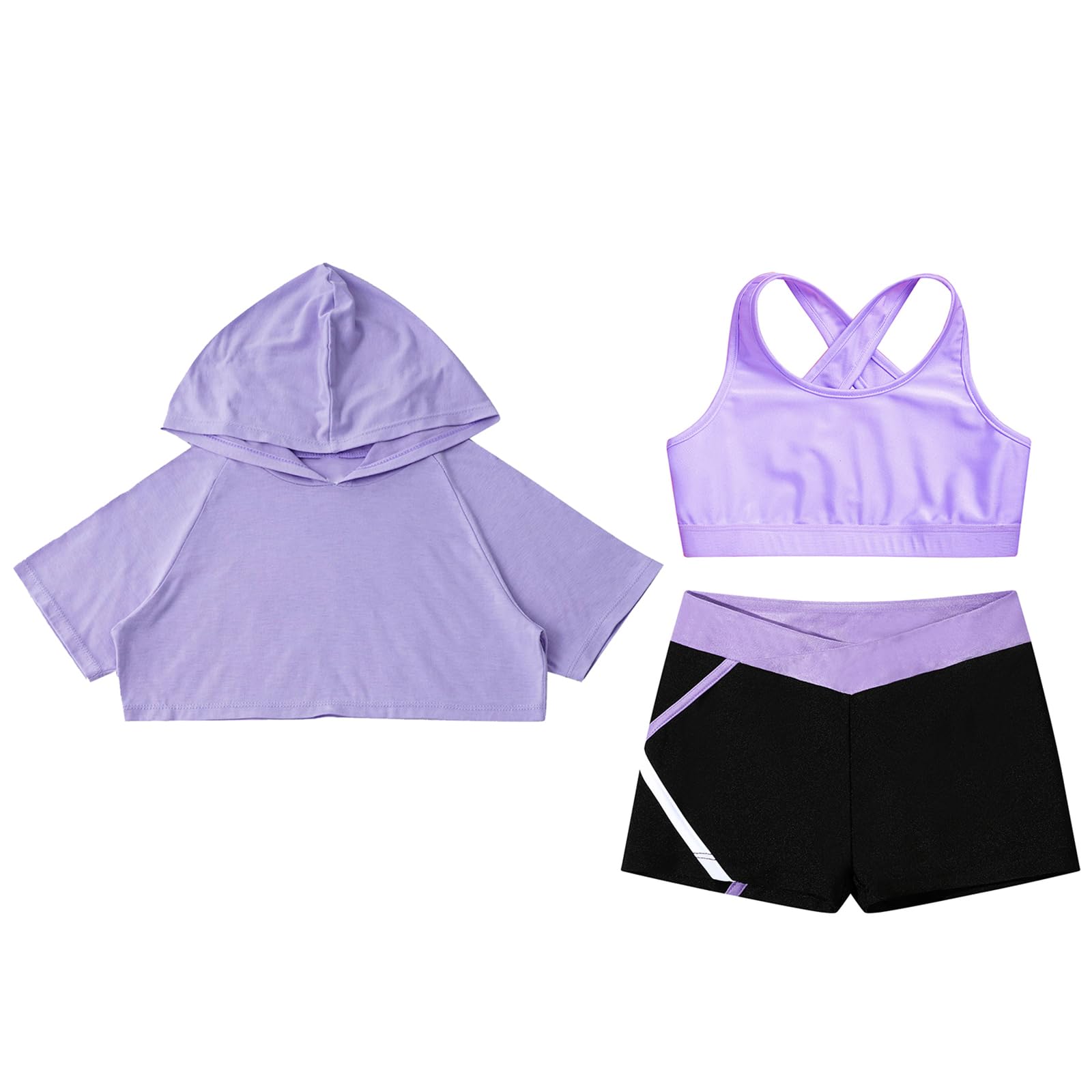 Alvivi Chándal Corto Niña de Verano Sudadera Capucha de Manga Corta y Tanks Top Deporte y Leggings Gimnasia de Elástica Conjunto de Entrenamiento
