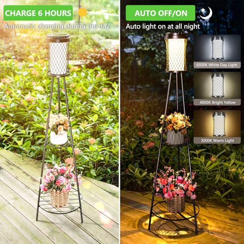 Satucol Pacote com 1 luminária de chão externa de 114 cm, IP65, à prova d'água, luzes solares ao ar
