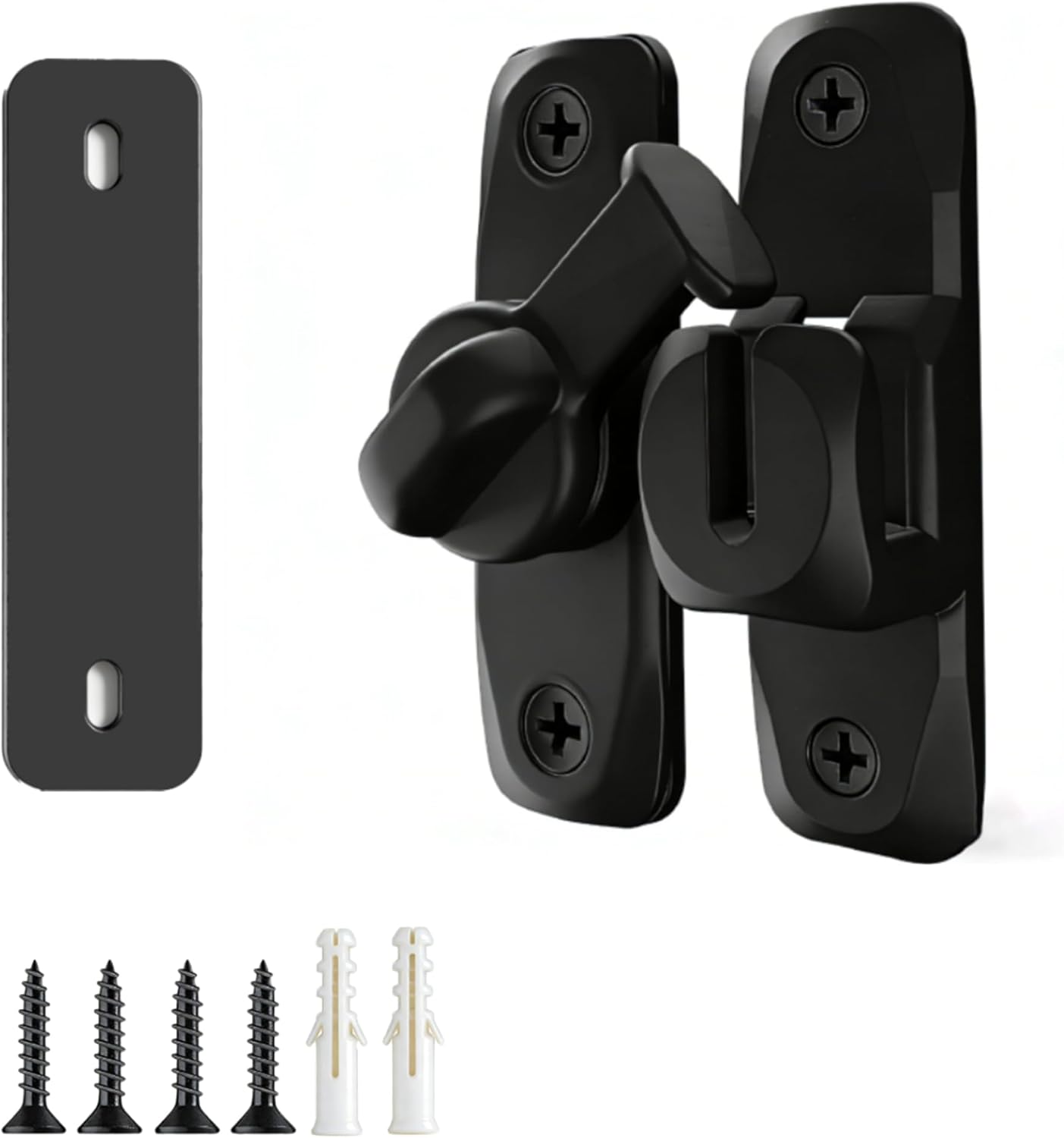 90/180 Degree Barn Door Lock and Latche: Uniform Black Sliding Barn Door Locks, Small Sliding Gate Latch, Zinc-Alloy Bifold Door Latch for Cabinets, Bathroom, Window, Outdoor, Child Proof (1 Pack)