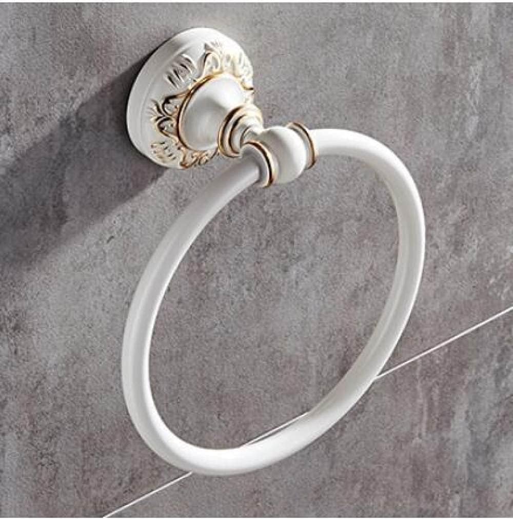 Modern Aluminum Carved Bathroom Hardware - Towel Rack, Toilet Brush, Robe Hook - White Finish(Towel Ring)
