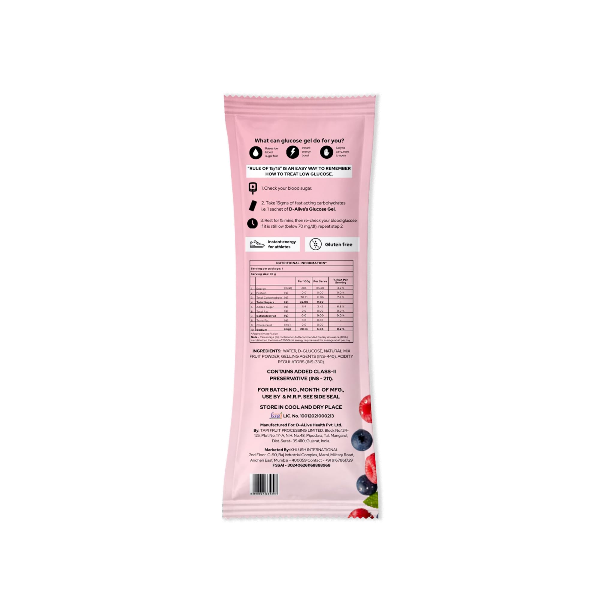 D-Alive Glucose Gel Sachets – Fast Acting Glucose for Hypoglycaemia & Low Blood Sugar Relief – Instant Energy Gel for Athletes – Total 4 Pocket-Size Trial Pack (15g Each) – Lemon, Mango, Grape & Mixed Berries (Assorted, Gluten-Free, Natural Flavour) — Amazon image 6