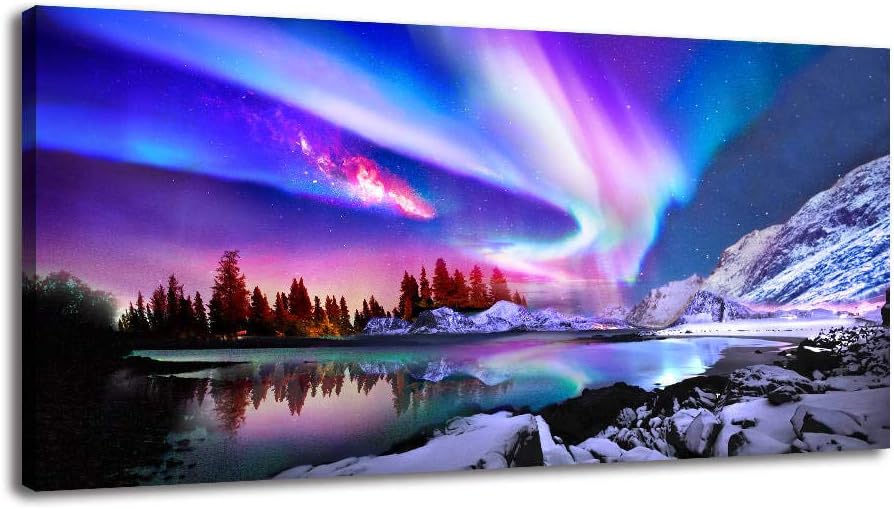 Canvas Wall Art for Bedroom – Pictures for Living Room Decorations Colorful Aurora Borealis Wall Art For Office Décor Northern Lights Nature Pictures Wall Décor Posters and Prints Artwork (20x40inx1)