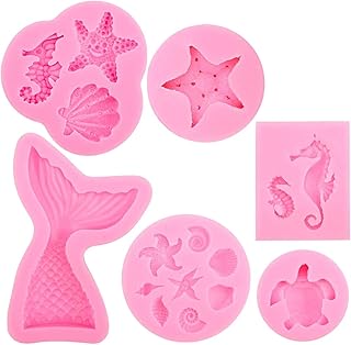 LYTIVAGEN 6 PCS Moule Sirene Moulle à Fondant au Chocolat en Silicone Patisserie 3d Moulle Silicone Pate a Sucre Moule de Cuisson Animal Moule à Coquillage pour Décorer des Gâteaux DIY Cupcake (Rose)