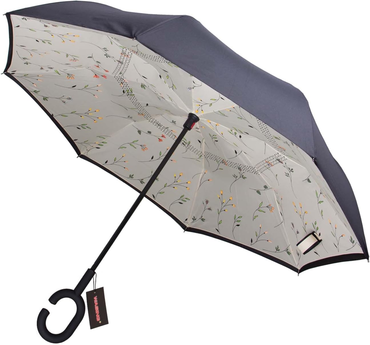 WASING Double Layer Inverted Umbrella Cars Reverse Umbrella, Windproof UV Protection Big Straight Umbrella for Car Rain Outdoor With C-Shaped Handle