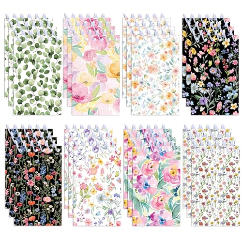 8個入り 春の花ミニノート、美しいスパイラルポケット付メモ帳、授業の褒美・誕生日パーティーの贈り物・オフィス用品