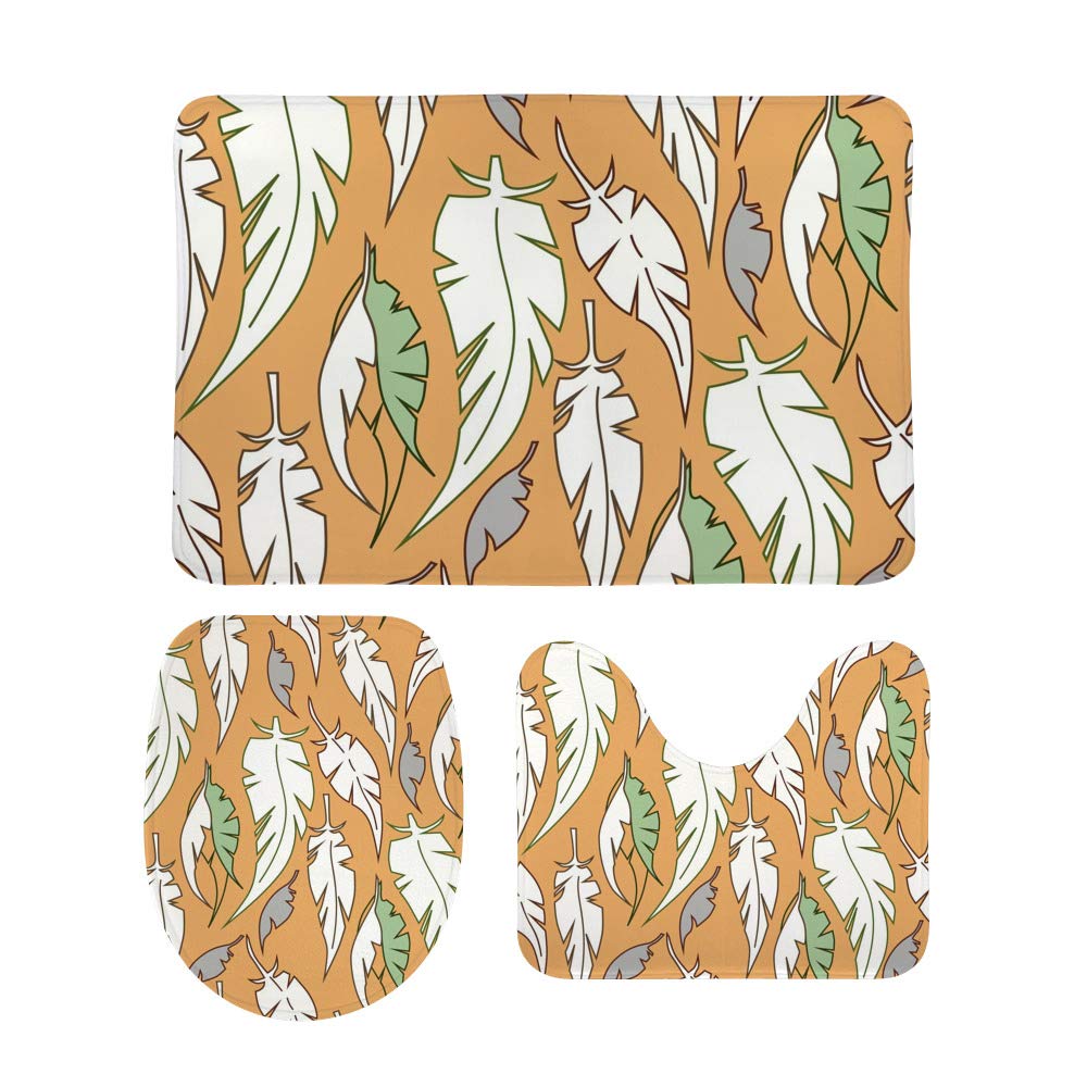 Tapis de bain absorbant orange ensemble de 3 tapis de douche velours corail antidérapants feuilles