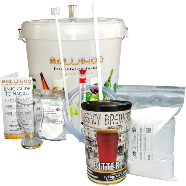 BALLIIHOO Basic Homebrew Starter Equipment Kit With 40 Pint Bitter & 1Kg Brewing Sugar