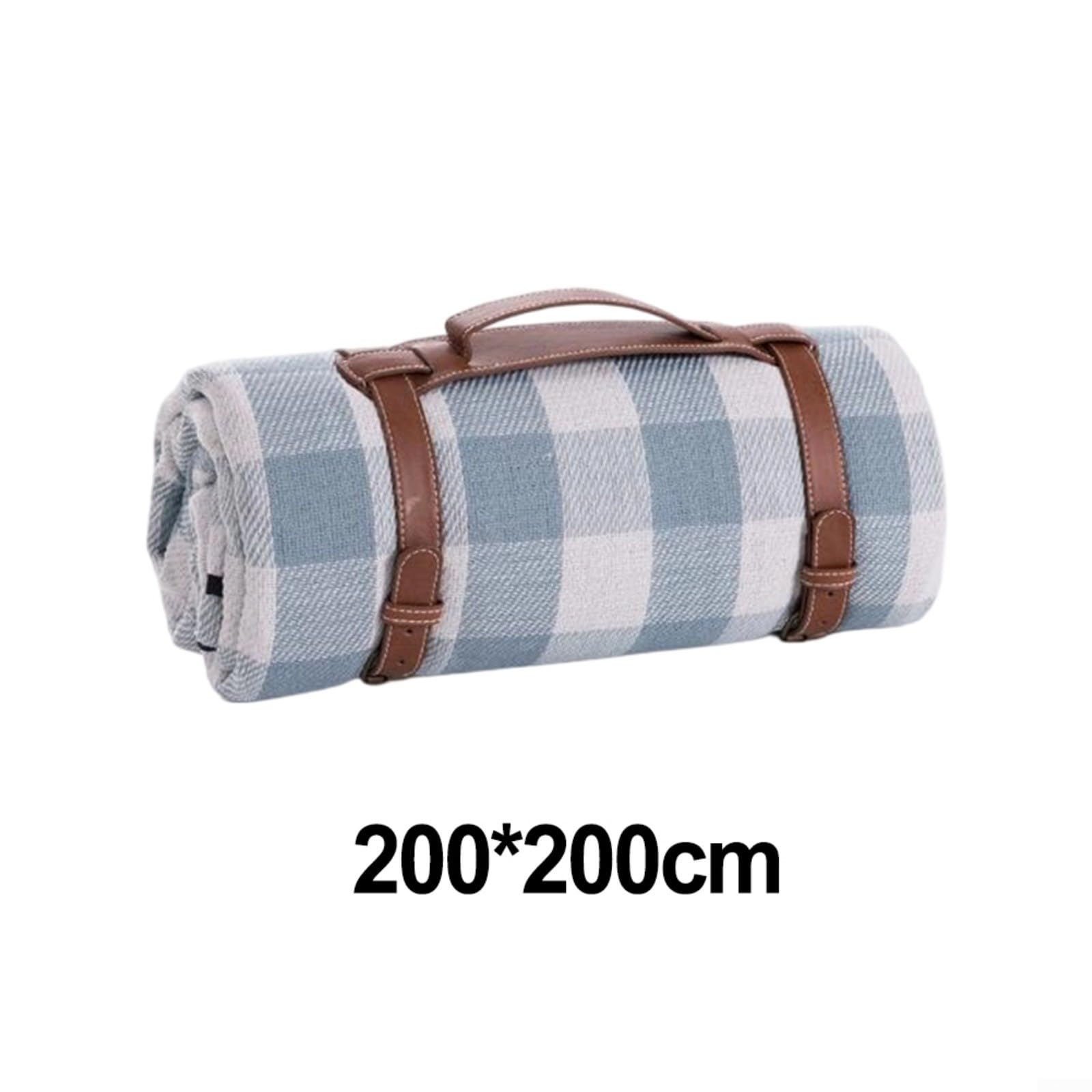 Tapis de Pique-Nique Imperméable 200x200cm, Grand Format pour 6-8 Personnes, Pliable et Anti- pour sable, pour idéal Plage Camping Parc(2 * 2m Light blue plaid)