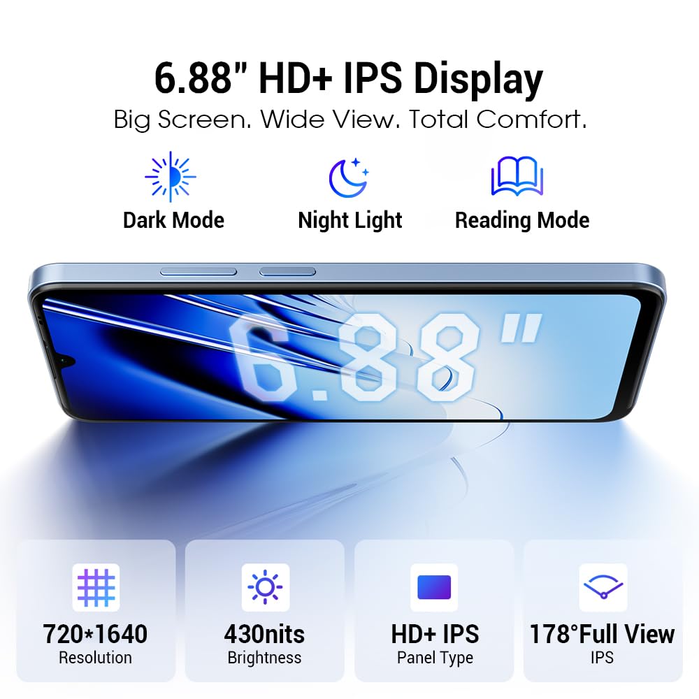 Blackview Wave 10C Android 16 Smartphone sbloccato AI, 16GB+32GB/1TB TF Telefono Cellular Economici, Fotocamera AI 32MP+13MP, 5000mAh, 6.88" HD+, 4G LTE/WiFi 5/GPS/OTG/FM/Custodia inclusa,Nero