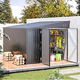 AECOJOY Shed Lean to Storage Shed, Large Outdoor 8' x 10' Metal Wall Side Bike Shed & Outdoor Storage, Garden Storage Cabinet for Backayrd, Patio and Outdoor Use in Dark Grey