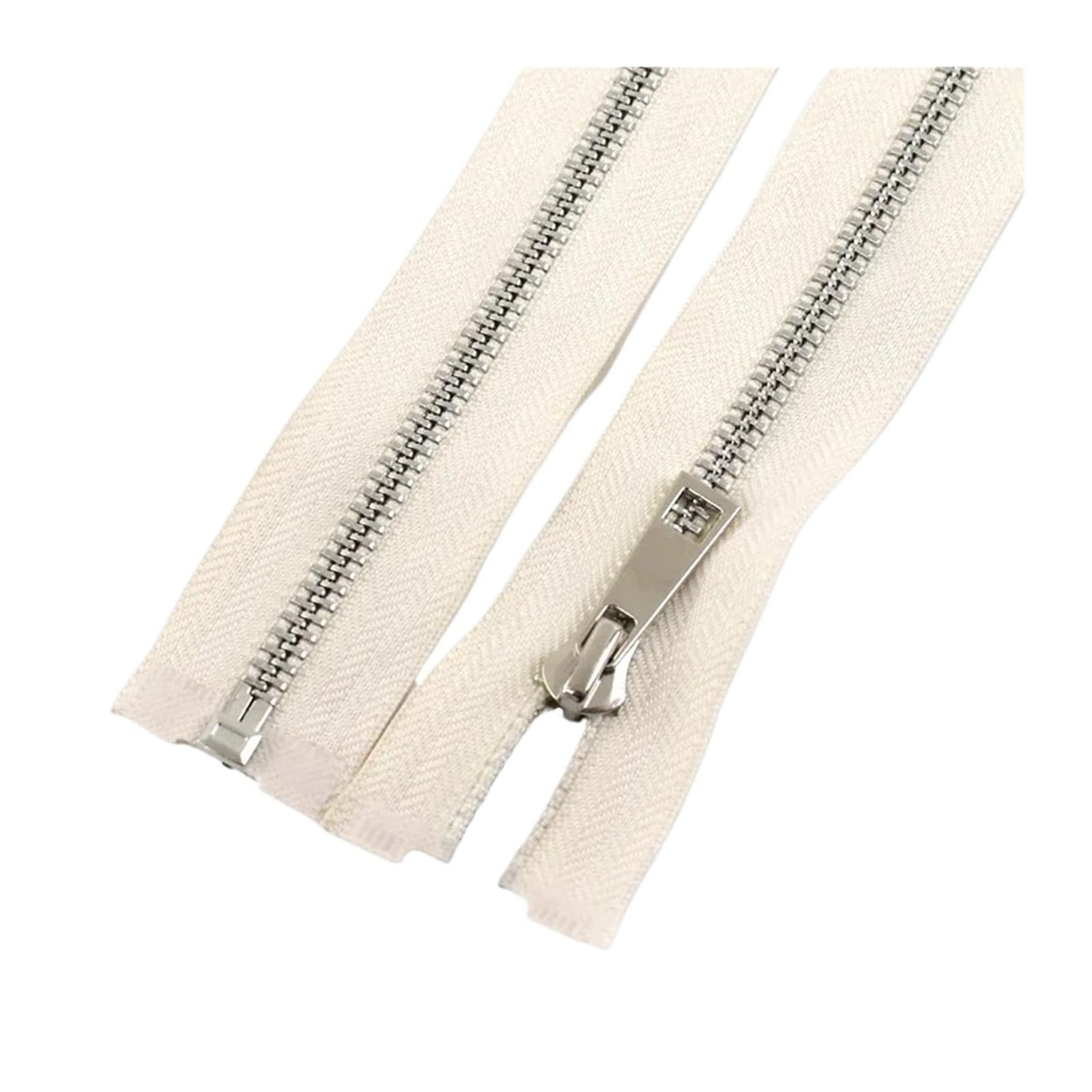 Cremallera de metal 5 #, 40/50/60/70/80 cm, apertura simple, dientes plateados, ropa, cremalleras de coser(beige, 60 cm, 5 # – 10 unidades)