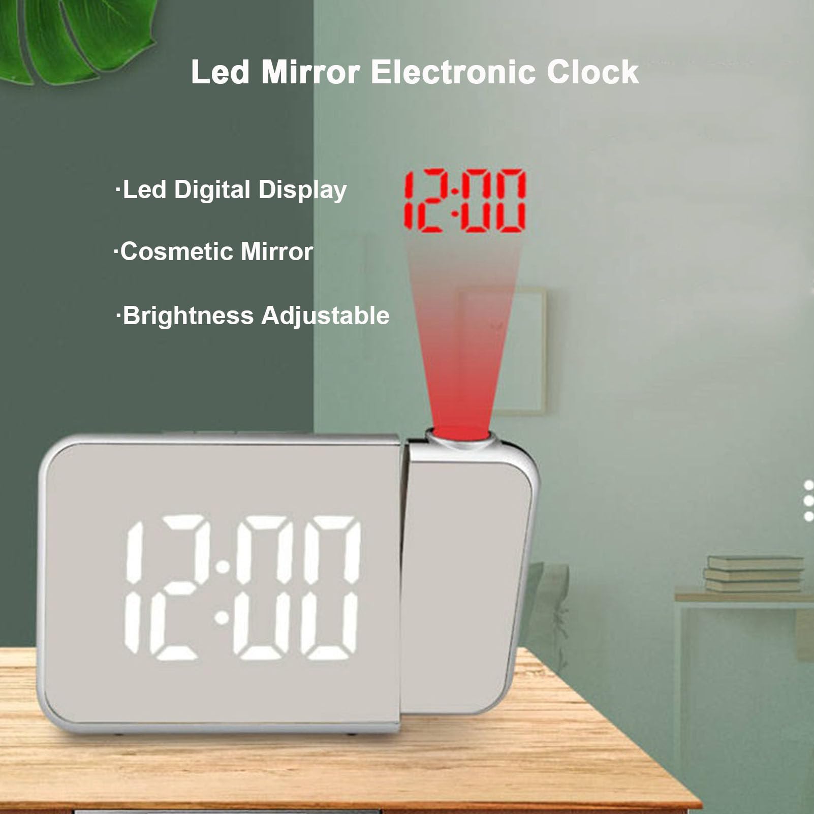 Reloj despertador digital de proyección con pantalla LED, temperatura, repetición, fecha, hora, brillo ajustable de 180°, reloj dual para dormitorio