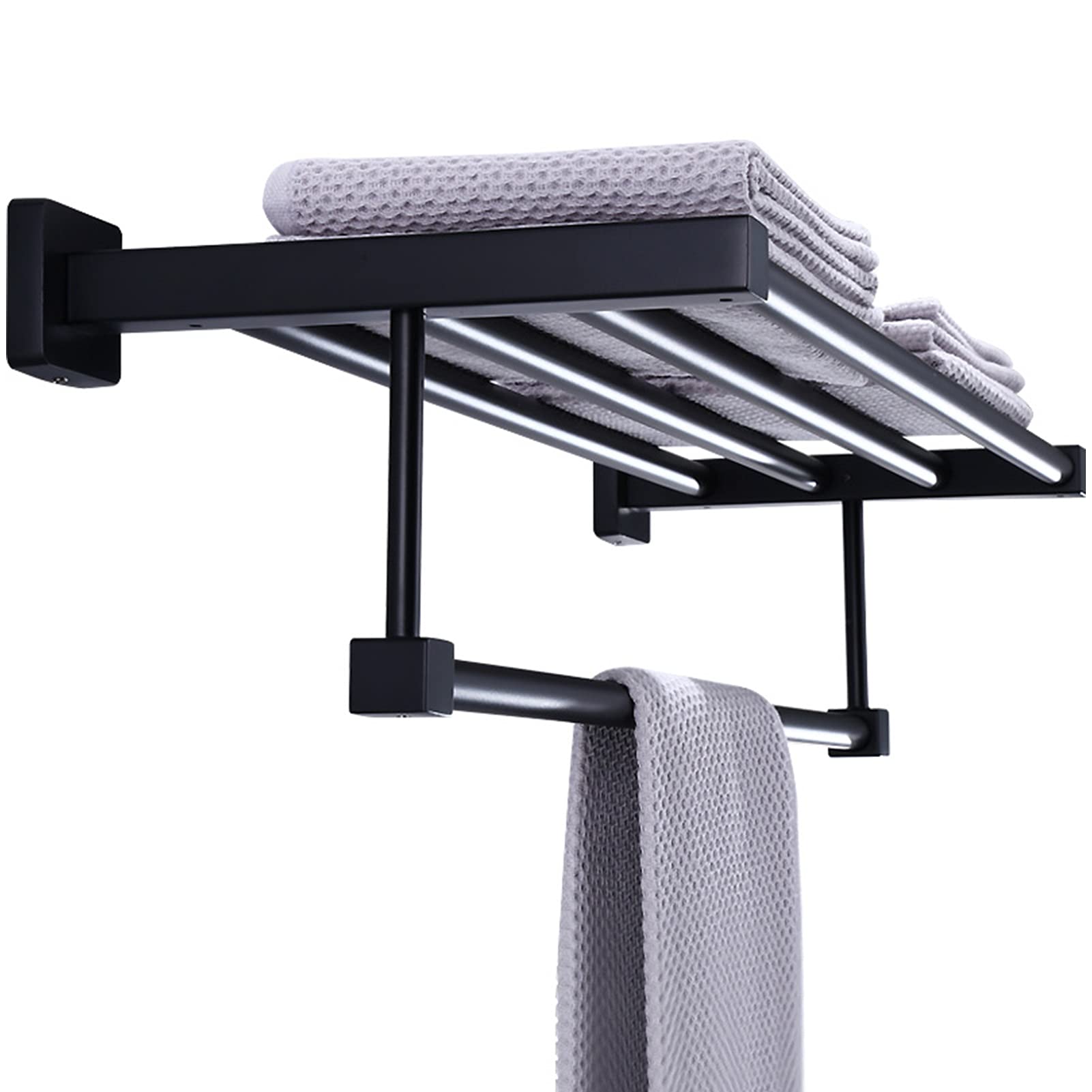 LMYSXAOZ Nordic Stainless Steel Bathroom Towel Rack Holder, Wall Mounted Kitchen Dish Cloths Hanger, Storage Shelves, 40cm-80cm, Black (Size : 50cm)