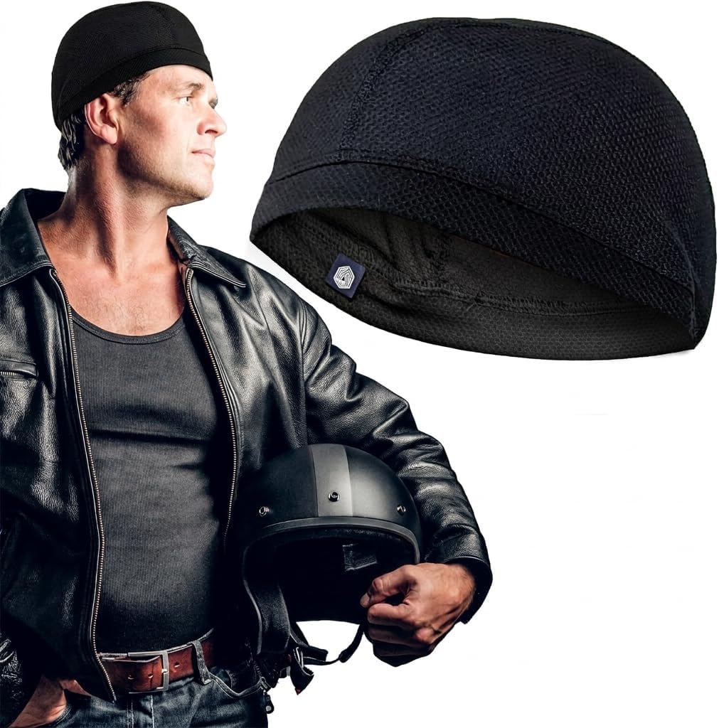 Boldfit Helmet Skull Cap for Men Bike Cotton Head for Man Motorcycle Hair Cover for Bikers Sweat Cooling Toppa for Cycling Gear Accessories for Summer and All Season Boys, Girls & Women - Black