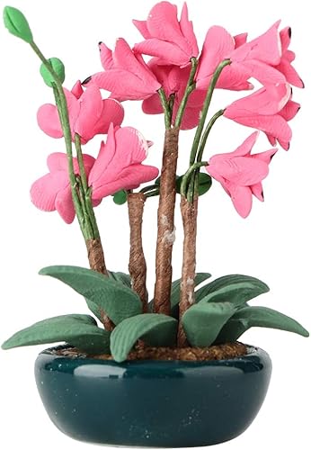 Jeankak Jardín de hadas Mini planta de simulación de flores en miniatura planta en maceta de rosas, casas de muñecas, accesorios para casa de