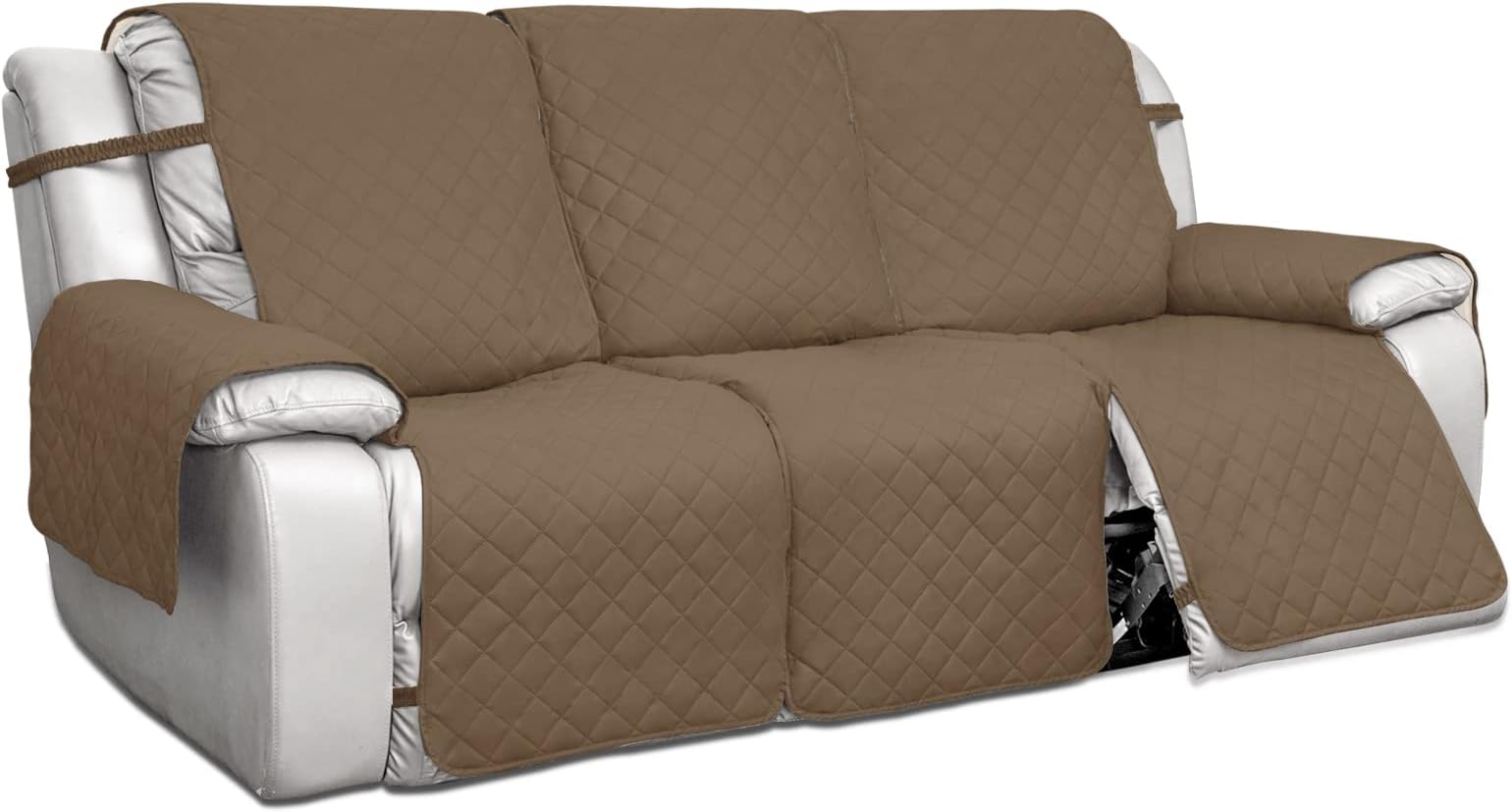 PureFit Water Resistant Reversible Sofa Covers for Reclining Sofa 3 Seat - Non Slip Split Recliner Couch Cover for 3 Cushion Couch, Washable Furniture Protector for Kids, Dogs (3 Seat, Camel/Ivory)