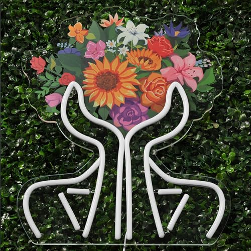 Image of Hand Bouquet Neon Lights,LED Hand Bouquet Neon Signs for Wall Decor, Neon Light Sign Neon Room Decor,USB Night Lights for Bedrooms,Shops,Florists,Bars,Parties,Wedding,Holiday Gifts(white /12.6*14.6in)