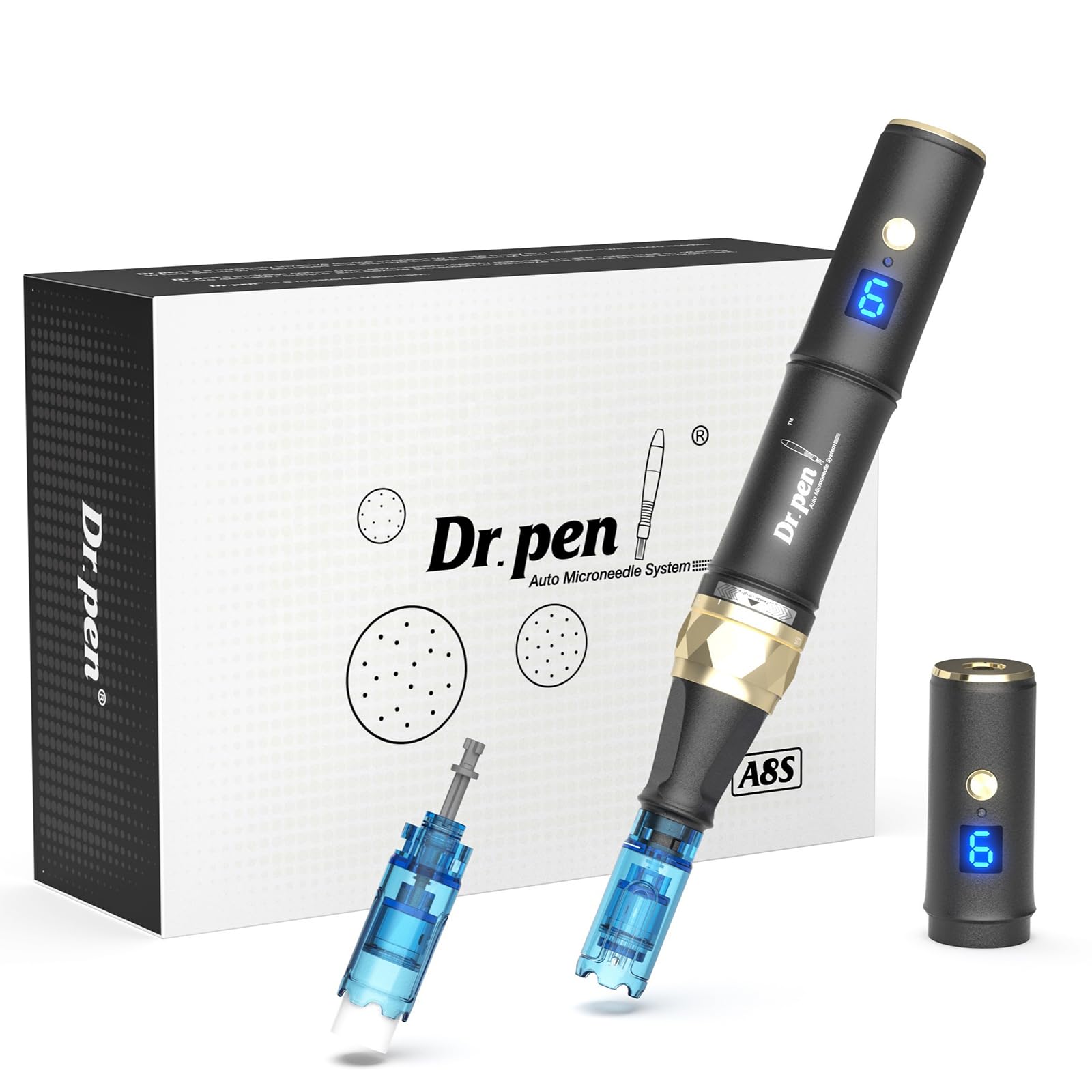 Dr.pen Microneedling A8S, Dispositivo di Microneedling Aggiornato con Stabilità e Durata, Penna Derma Roller Elettrica con 2 Pz 18Pin Aghi di Ricambio, per Ringiovanimento della Pelle Anti-età