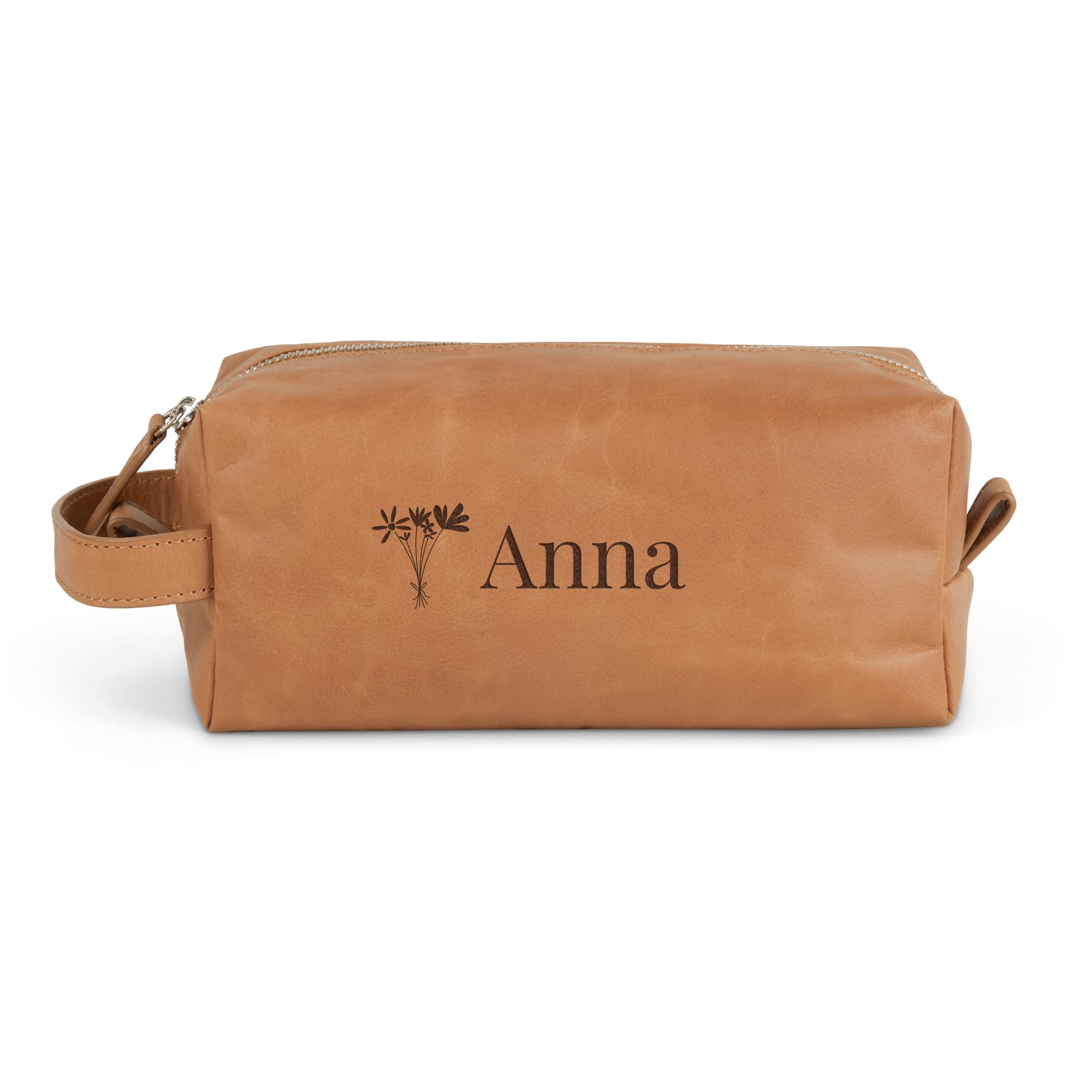 Trousse de Toilette Cuir Personnalisée - Cadeau Anniversaire Homme & Femme, Trousse de Maquillage et de Voyage en Cuir Véritable Marron, Gravée avec Nom et Texte, pour Homme et Femme