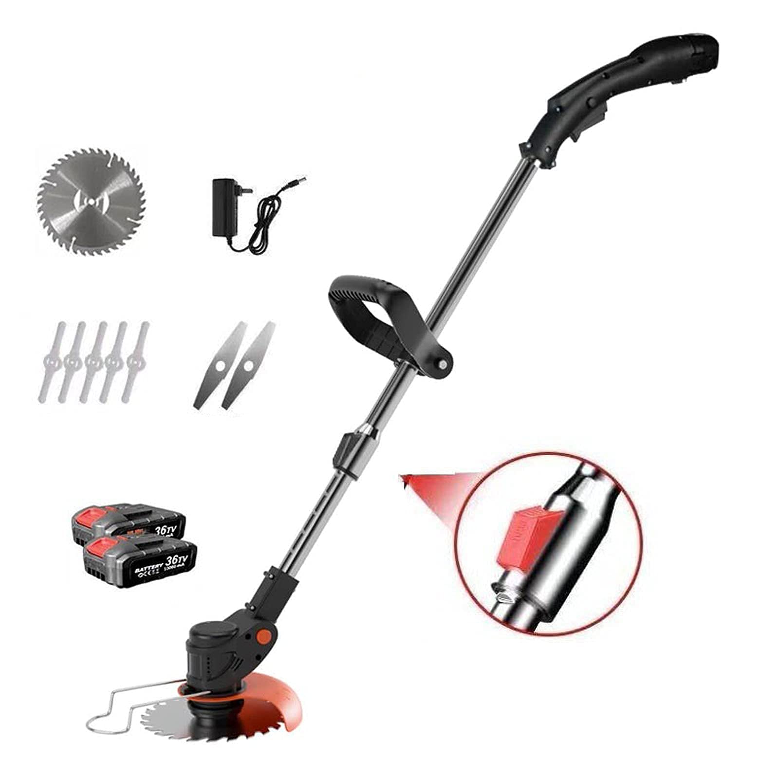 Rasaerba Elettrico Potente Tosaerba Rotante Portatile Senza Fili da 1800 W Telescopico Regolabile Attrezzi da potatura Leggeri per diserbare Il Prato del Tuo Giardino 1 Batteria u