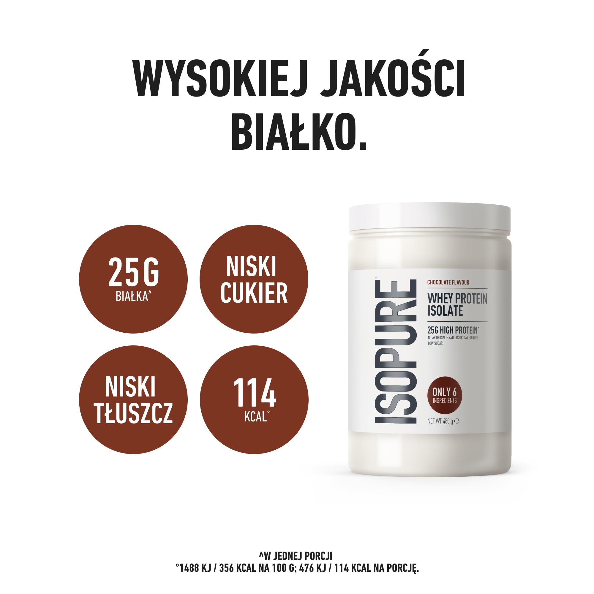 Isopure Czekoladowa Odżywka Białkowa z Izolatem Serwatki, Wysoka Zawartość Białka – 25 g na Porcję, Niska Zawartość Cukru, Bez Sztucznych Aromatów i Słodzików, Tylko 6 Składników, 480 g
