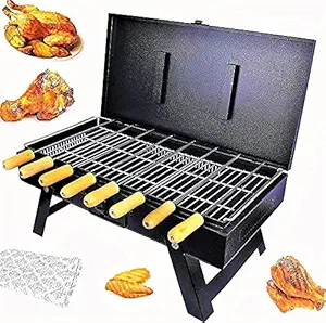 Kobbey Charcoal Barbecue Grill set with 8 skewers, 1 tong, 1 Barbeque grill, 1 Glove & 1 Butter Brush