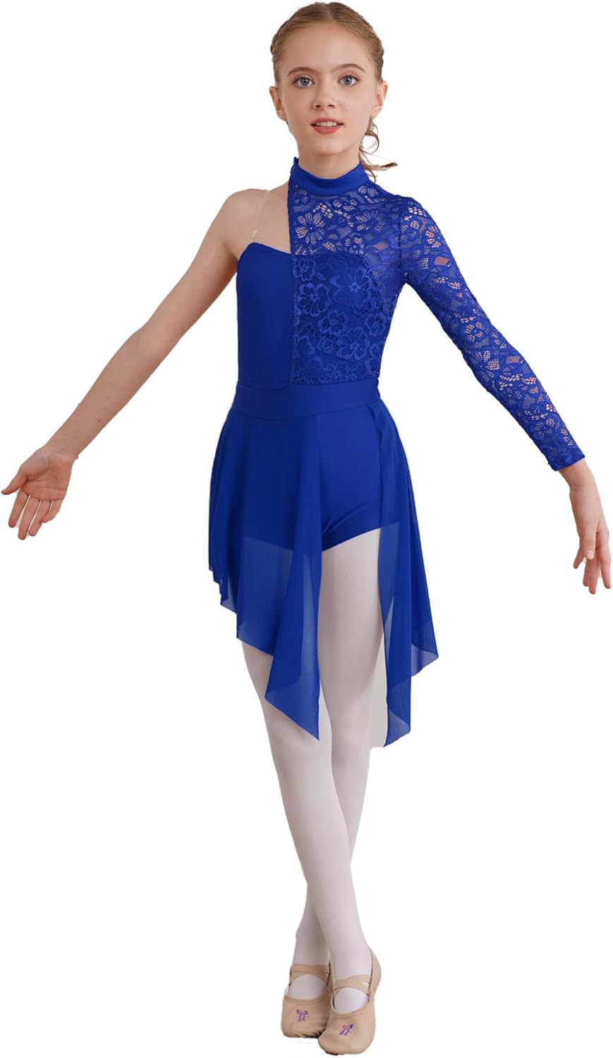 Robe De Patinage & Danse Fille – Justaucorps Strass, Manches Longues, Jupe Mousseline, Taille 6 à 16 Ans