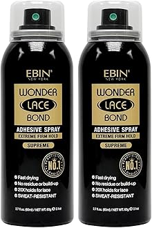 Wonder Lace Bond Adhesive Spray Supreme 2.7 Oz by EBIN NEW YORK – Quick-Dry & Sweat-Resistant – Clear Wig Glue for Front Lace Wig Application – Gift Set (2 Pack)