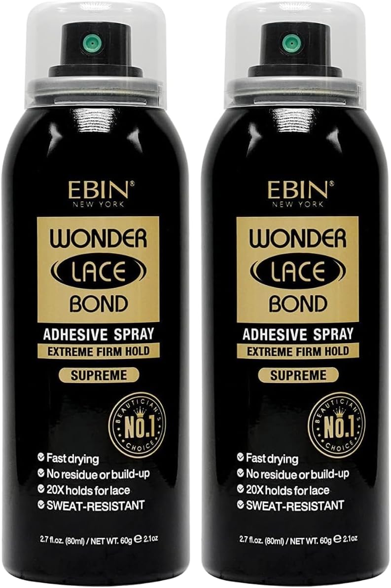 Wonder Lace Bond Adhesive Spray Supreme 2.7 Oz by EBIN NEW YORK – Quick-Dry & Sweat-Resistant – Clear Wig Glue for Front Lace Wig Application – Gift Set (2 Pack)