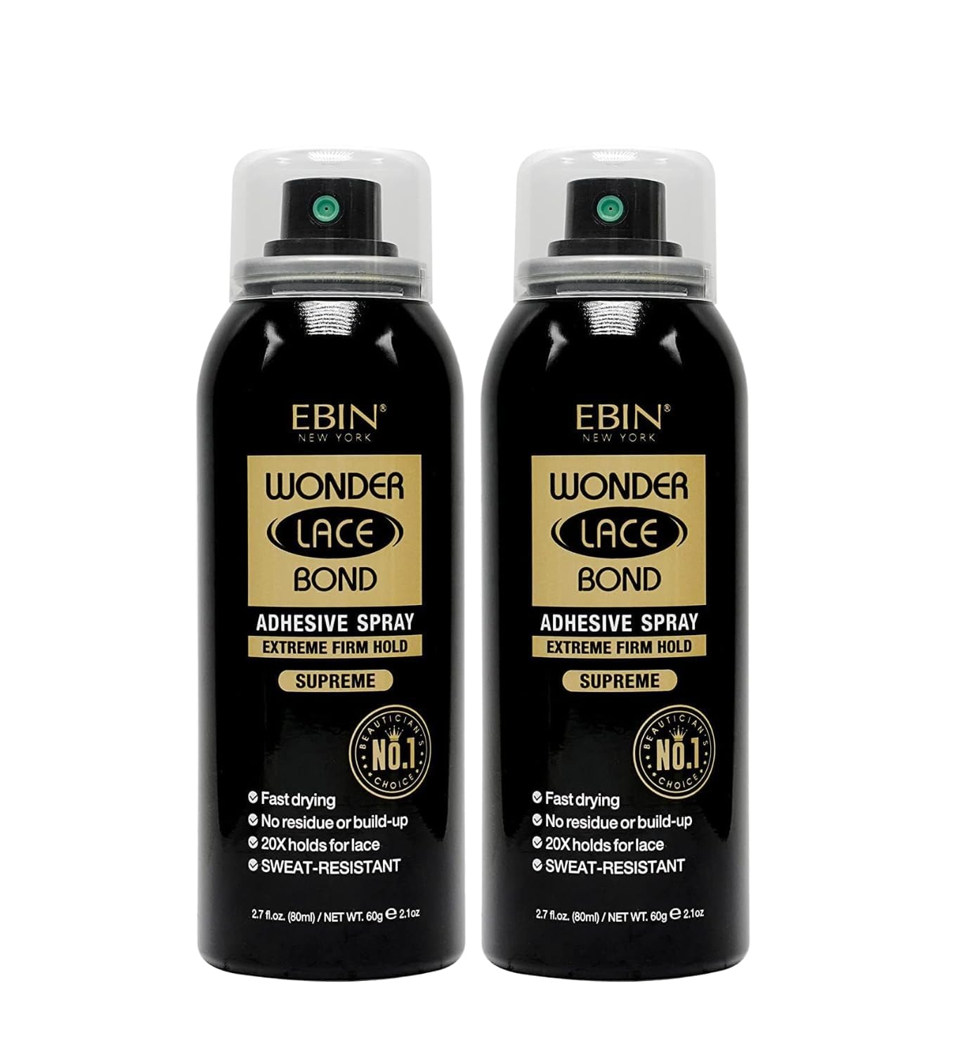Wonder Lace Bond Adhesive Spray Supreme 2.7 Oz by EBIN NEW YORK – Quick-Dry & Sweat-Resistant – Clear Wig Glue for Front Lace Wig Application – Gift Set (2 Pack)