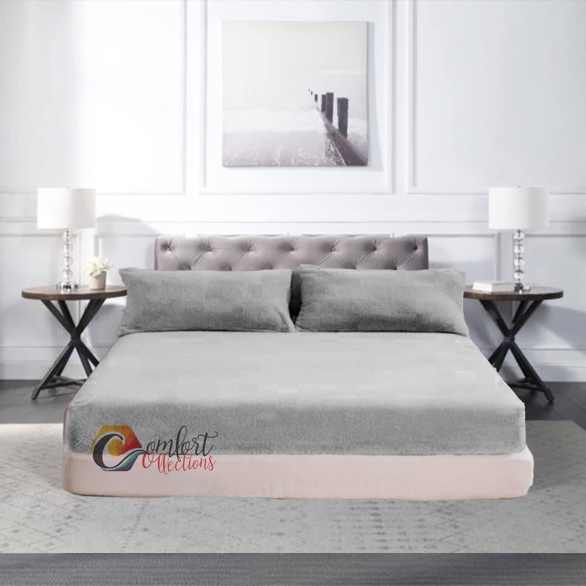 Comfort Collections Silver Fleece Fitted Bed Sheet Extra Deep 30Cm (12” Inches) Teddy Fleece Warm And Cosy Fitted Bed Sheet Superking 180Cm X 200Cm + 30Cm Approximate