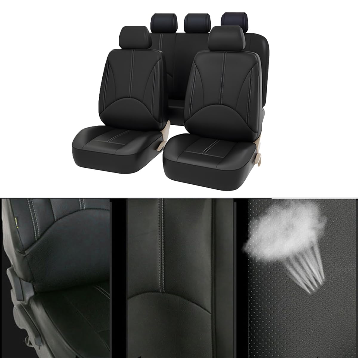 JNNJ 9 Pièces Housses de Siège Avant et Arrière, Ensemble complet de Voiture Imperméables Cuir, Housses De Siège De Voiture En Cuir Anti-Poussière Respirant Housses De Siège Ensemble Complet