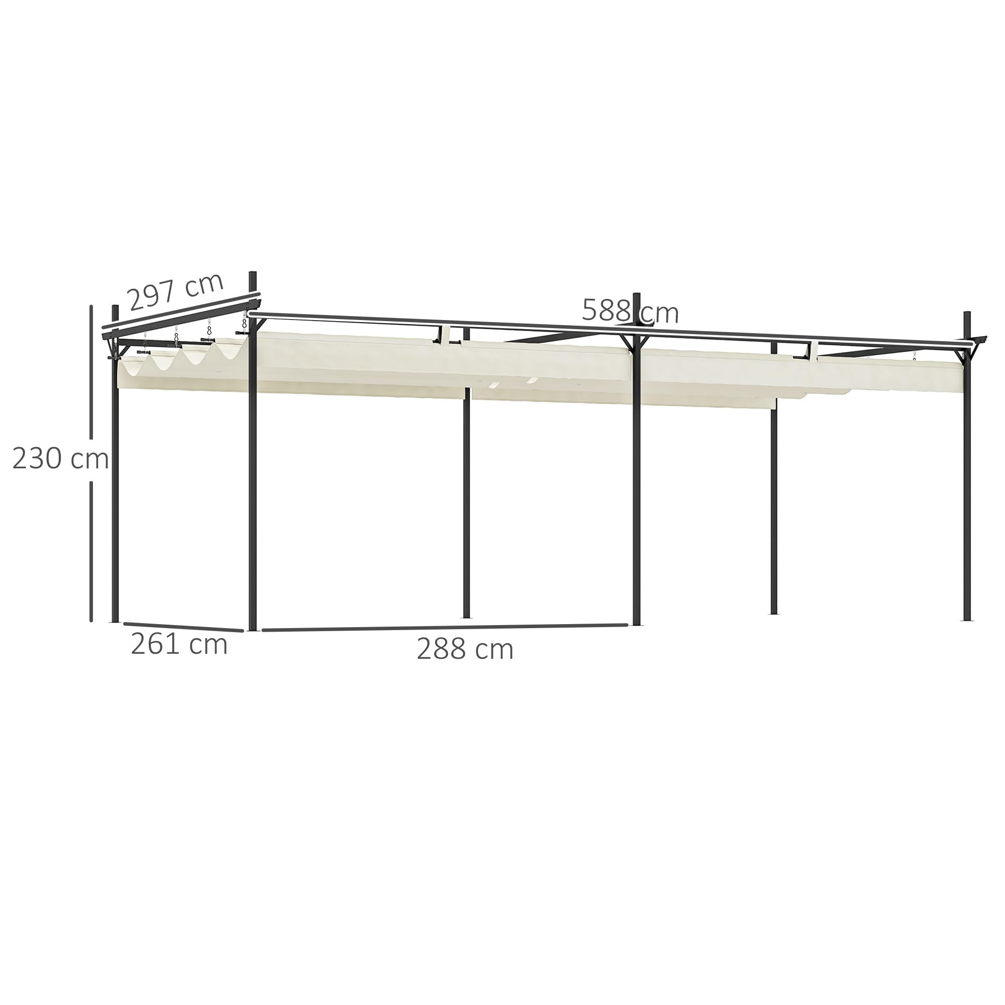 Outsunny Pérgola de Jardín 6x3 m con Techo Retráctil, Cenador de Jardín con UPF30+, Estructura Metálica, Tela de Poliéster, Pabellón para Exterior, Terraza, Crema