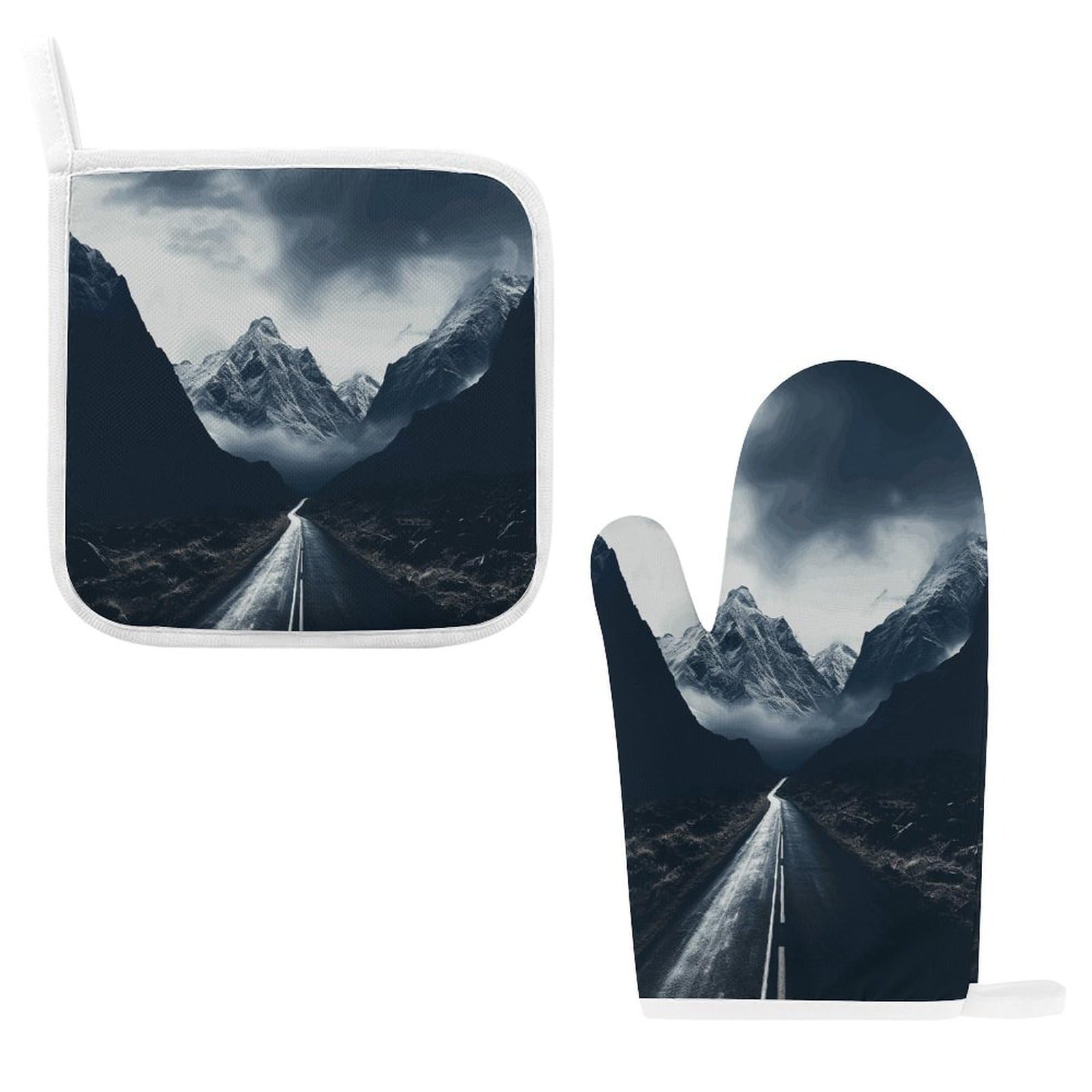 Btcowzrv Style Dark Road To Mountains Oven Mitts And Pot Holders 2Pcs Set