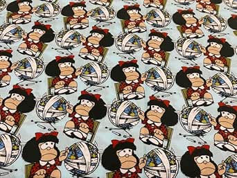 Tela de algodón popelina con diseño de Mafalda para manualidades y ropa infantil