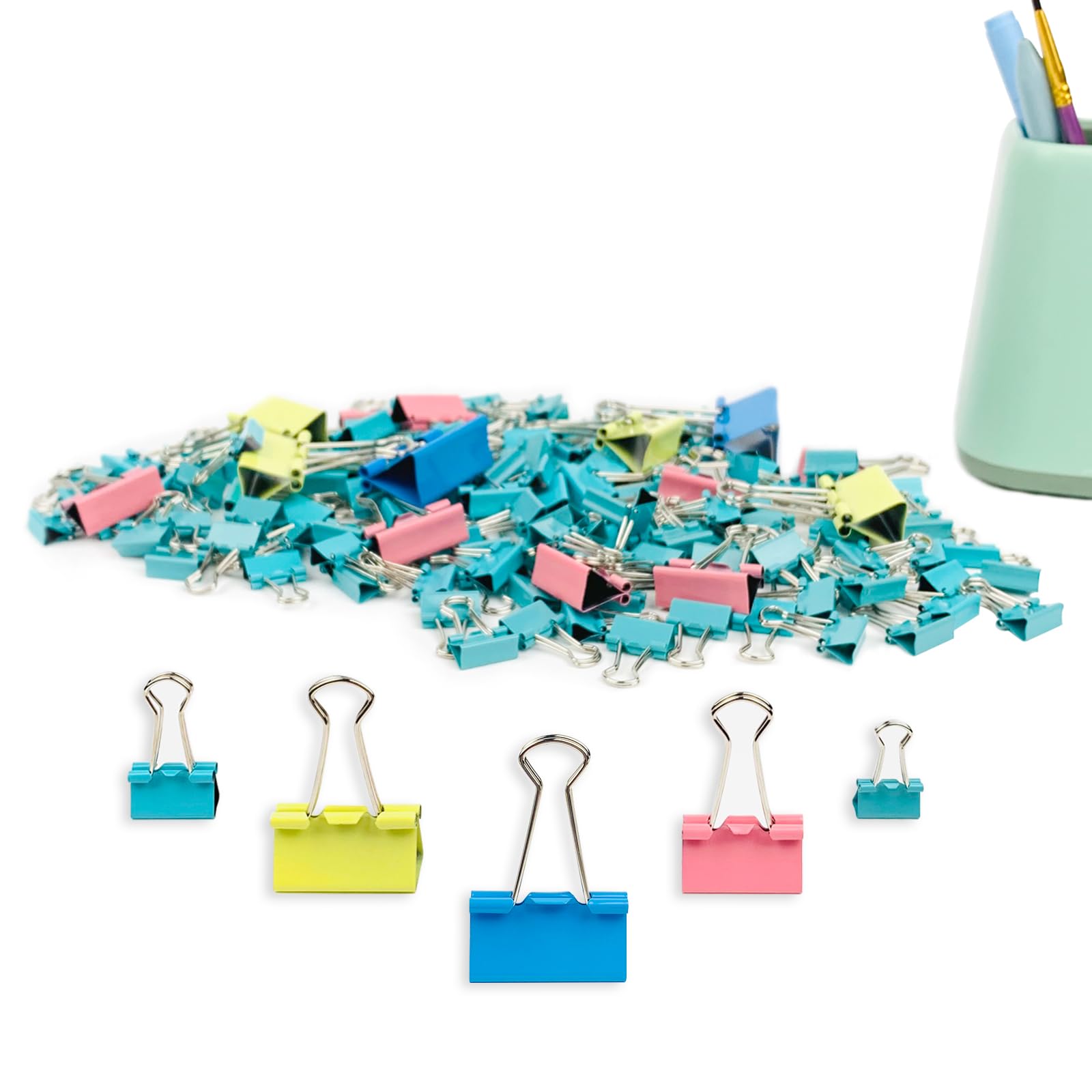 150-Pack Binder Clips Paper Clamps Assorted Sizes in 4 Colors (Blue, Yellow, Red, Green), 5 Sizes Paper Clips for Home, School, Office and Business