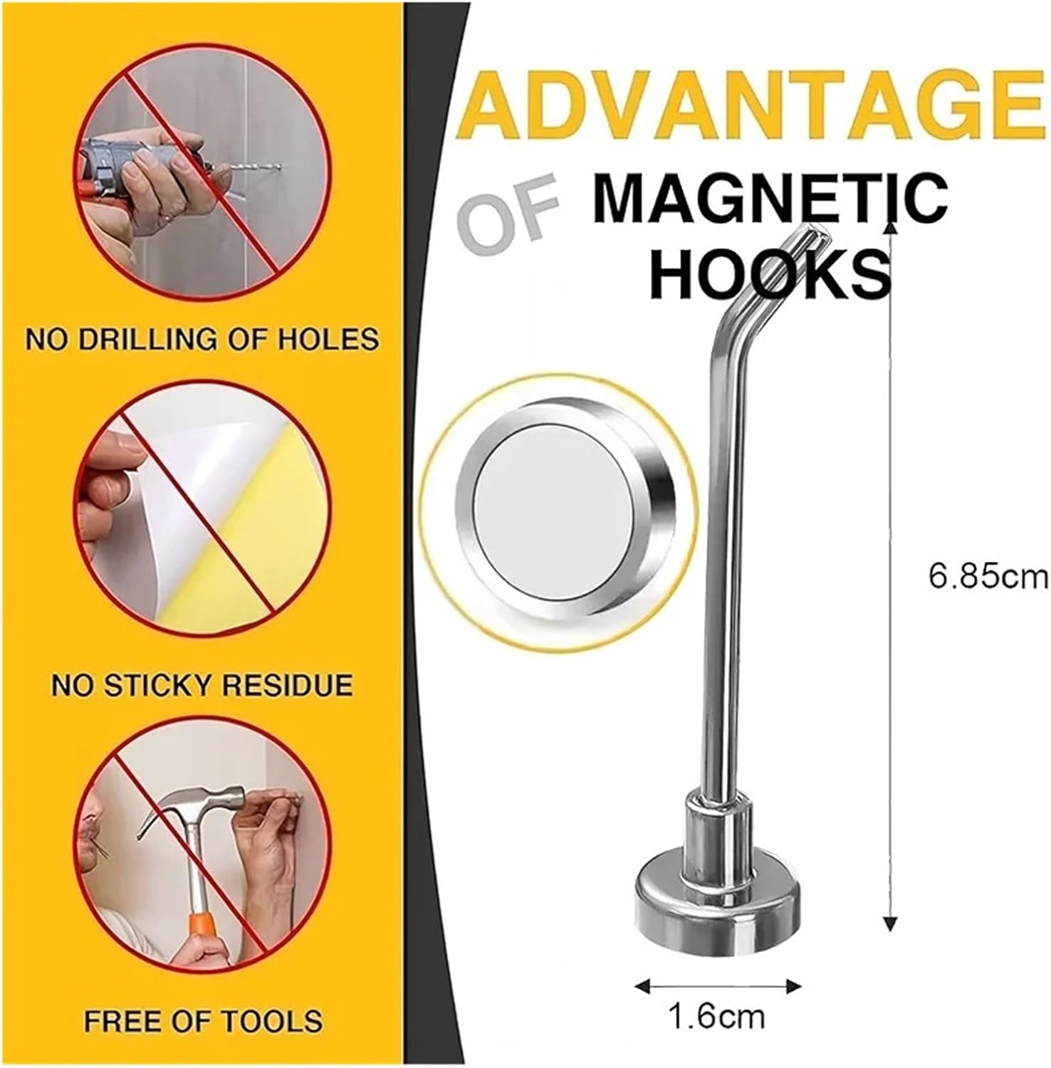 6/20Pcs Heavy Duty Right Angle Neodymium Magnet Magnetic Hooks, Cruise Hook Hanging, Large Metal, Compatible for Grill(16mm-10PCS)