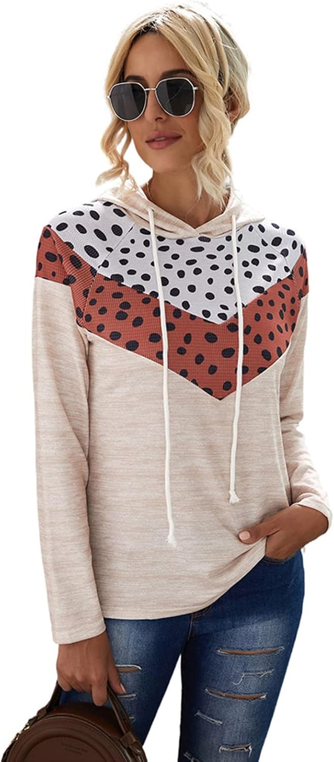 Women's New Pullover Leopard Print Contrast Stitching Casual Hooded Women's Sweater (Beige) (Beige 2XL)