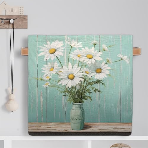 Miniatura 6 de cfpolar Jarrón plegable retro de margaritas de 13 x 13 x 13 pulgadas, cesta de almacenamiento de tela plegable, cubos organizadores de juguetes con