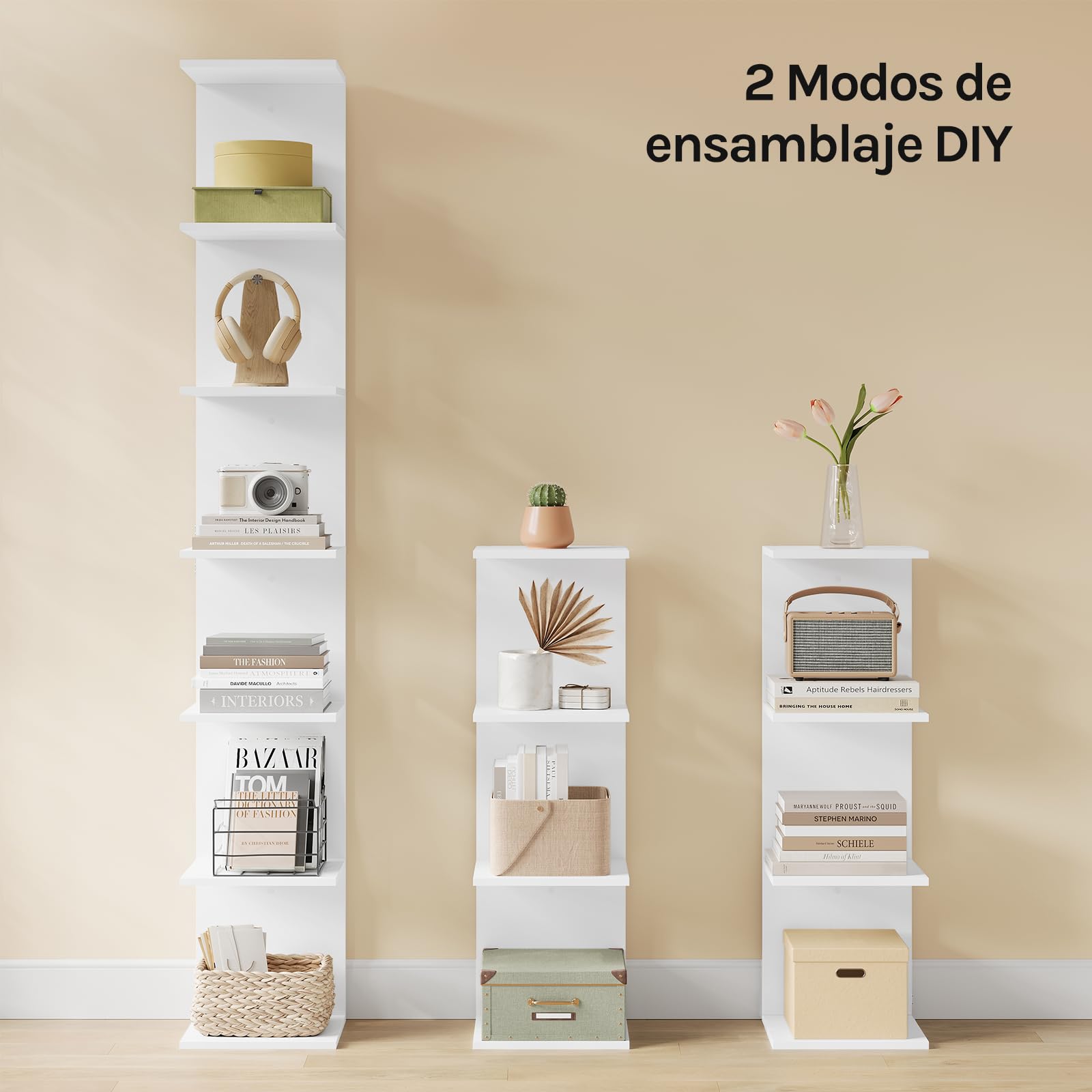 WOLTU Estantería de Almacenamiento, Estantería Blanca de 7 Niveles o 2 Librerías Blancas de 4 Niveles, 2 Modos de Instalación, con Fijación Pared, para Oficina, Estudio y Salón
